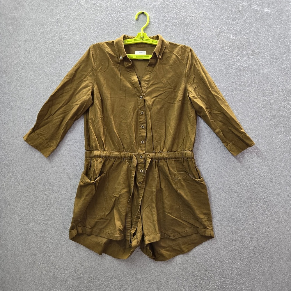 Old Navy Women Shorts M Brown Romper Casual Button 3/4 Sleeve 3" Inseam